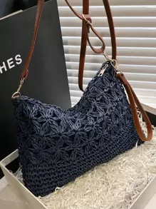 Túi Rơm Trung Bình Có Dây Đeo Có Thể Điều Chỉnh Rỗng Ra, Hoàn Hảo Cho Kỳ Nghỉ Du Lịch Bãi Biển Mùa Hè - Màu xanh hải quân - Xem 1