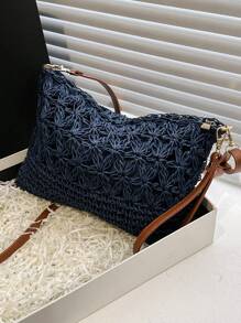 Túi Rơm Trung Bình Có Dây Đeo Có Thể Điều Chỉnh Rỗng Ra, Hoàn Hảo Cho Kỳ Nghỉ Du Lịch Bãi Biển Mùa Hè - Màu xanh hải quân - Xem 5