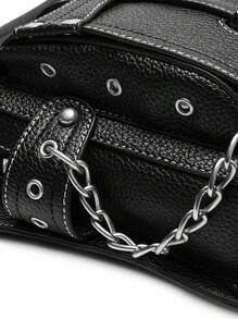 哥特式腰包金屬鏈條裝飾斜挎包蒸汽朋克機車包 - 黑色 - 查看 10