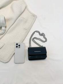 Mini Square Bag Star Detail Chain Strap - Black - View 5