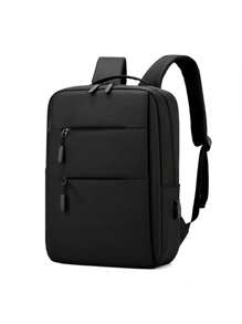 極簡風格電腦包帶USB充電端口黑色 - 黑色 - 查看 3