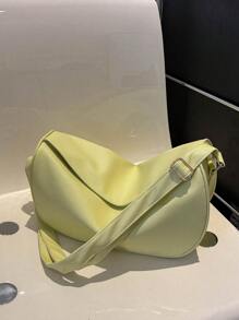 Medium Flap Hobo Bag Litchi Embossed Minimalist - Màu vàng - Xem 1