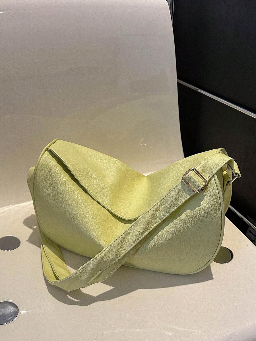 Medium Flap Hobo Bag Litchi Embossed Minimalist - Màu vàng - Xem 1