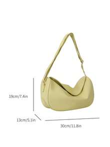 Medium Flap Hobo Bag Litchi Embossed Minimalist - Màu vàng - Xem 3