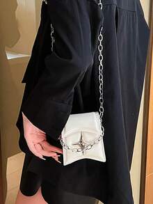 Mini Flap Novelty Bag Metal & Chain Decor - White - View 9
