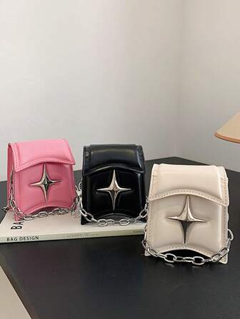 迷你翻蓋異形包金屬和鏈條裝飾