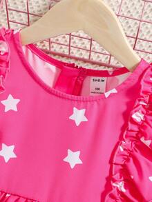 小女童卡通圖案荷葉邊連衣裙 - 粉色 - 查看 4