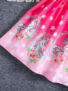 小女童卡通圖案荷葉邊連衣裙 - 粉色 - 查看 7