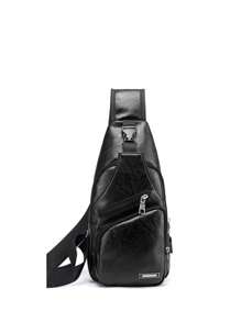 1 件装新款男士单肩包带 USB 充电端口胸包运动斜挎包大学包父亲节礼物爸爸万圣节男士礼物秋季圣诞节尖叫男士包腰包旅行包男士斜挎包冬季圣诞节礼物腰包腰包 - 黑色 - 查看 2