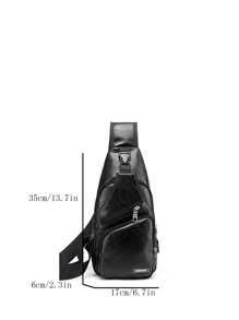 1 件装新款男士单肩包带 USB 充电端口胸包运动斜挎包大学包父亲节礼物爸爸万圣节男士礼物秋季圣诞节尖叫男士包腰包旅行包男士斜挎包冬季圣诞节礼物腰包腰包 - 黑色 - 查看 4