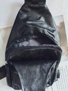 1 件装新款男士单肩包带 USB 充电端口胸包运动斜挎包大学包父亲节礼物爸爸万圣节男士礼物秋季圣诞节尖叫男士包腰包旅行包男士斜挎包冬季圣诞节礼物腰包腰包 - 黑色 - 查看 5