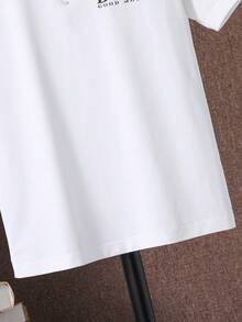 SHEIN Áo thun tay ngắn in chữ đen cổ tròn đơn giản cho bé trai màu trắng - trắng - Xem 3