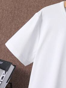 SHEIN Áo thun tay ngắn in chữ đen cổ tròn đơn giản cho bé trai màu trắng - trắng - Xem 4