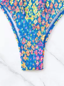 Ditsy Floral Print Drawstring Front Cut Out Bikini Set - Multicolor - View 6