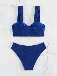 SHEIN Swim Plain Twist Front Bikini Set For Summer Beach - Blue - View 4