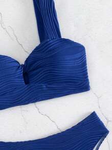 SHEIN Swim Plain Twist Front Bikini Set For Summer Beach - Blue - View 5