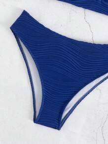 SHEIN Swim Plain Twist Front Bikini Set For Summer Beach - Blue - View 6