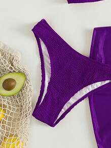 SHEIN Swim Bộ Bikini Nữ Dây kéo Nhẫn màu trơn - Màu tím - Xem 4