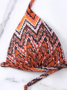 SHEIN Swim 鋸齒形印花吊脖三角形側繫帶比基尼泳裝