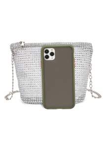 水鑽裝飾方包小拉鍊,透明包 - 銀色 - 查看 5