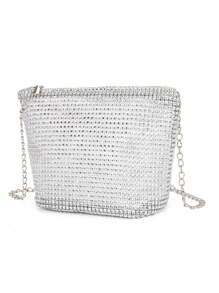 水鑽裝飾方包小拉鍊,透明包 - 銀色 - 查看 4