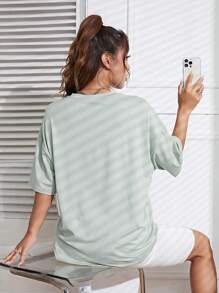 SHEIN EZwear Solid Drop Shoulder Tee - Mint Green - View 2