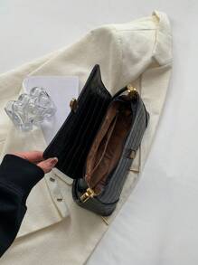 中等的翻蓋法棍包鱷魚壓紋優雅 - 黑色 - 查看 6