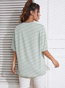 SHEIN EZwear Solid Drop Shoulder Tee - Mint Green - View 4