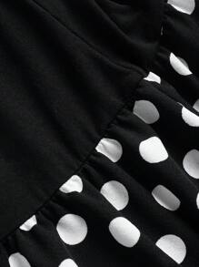 Cô gái Tween In vết tròn Polka Xù Hoa Sen Đầm - màu đen - Xem 5