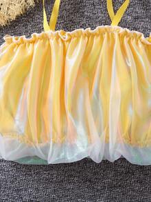 Toddler Girls Frill Trim Contrast Mesh Cami Top - Yellow - View 4