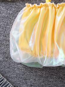 Toddler Girls Frill Trim Contrast Mesh Cami Top - Yellow - View 5