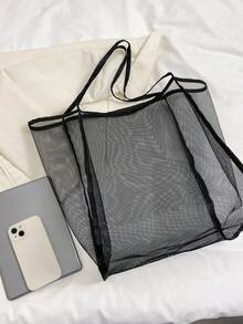 Small Beach Bag Mesh Design Black - Black - View 5