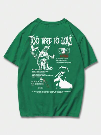 Street Life Camiseta de algodón con gráfico de lema y figura para hombres, escuela