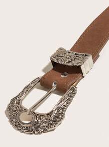 花細節西部風腰帶 - 駝色 - 查看 4