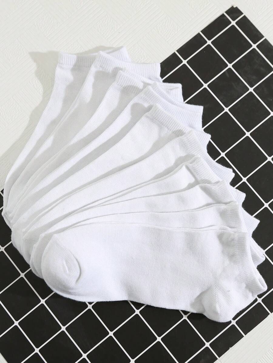 10pairs Men Solid Ankle Socks - White - View 1