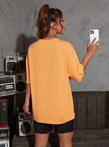 SHEIN EZwear Solid Drop Shoulder Tee - Orange - View 2
