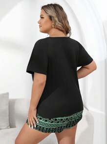 Plus Plants Print Patched Pocket PJ Set / Pajama Set - Multicolor - View 2