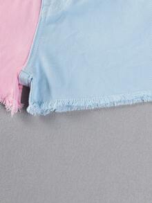 Girls Two Tone Raw Hem Denim Shorts - Multicolor - View 3