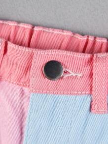 Girls Two Tone Raw Hem Denim Shorts - Multicolor - View 5