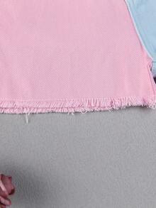 Girls Two Tone Raw Hem Denim Shorts - Multicolor - View 6