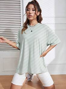 SHEIN EZwear Solid Drop Shoulder Tee - Mint Green - View 3