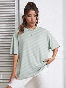 SHEIN EZwear Solid Drop Shoulder Tee - Mint Green - View 5