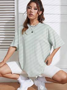 SHEIN EZwear Solid Drop Shoulder Tee - Mint Green - View 6