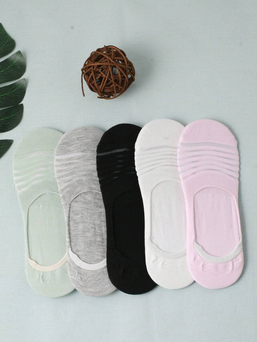5pairs Solid Invisible Socks - Multicolor - View 1