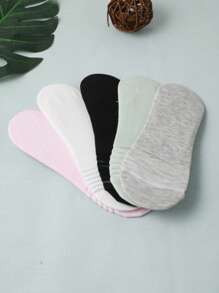 5pairs Solid Invisible Socks - Multicolor - View 4