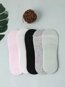 5pairs Solid Invisible Socks - Multicolor - View 5
