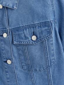 SHEIN EZwear 大碼翻蓋口袋短款牛仔夾克 - 中等水洗藍 - 查看 4