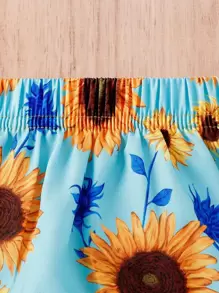 嬰兒印花前蝴蝶結吊帶背心和短褲 - 藍色 - 查看 6