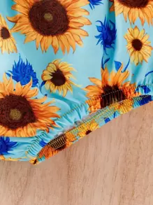 嬰兒印花前蝴蝶結吊帶背心和短褲 - 藍色 - 查看 7