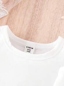 嬰兒蝴蝶圖案吊帶上衣和短款T恤和運動褲 - 白色 - 查看 4